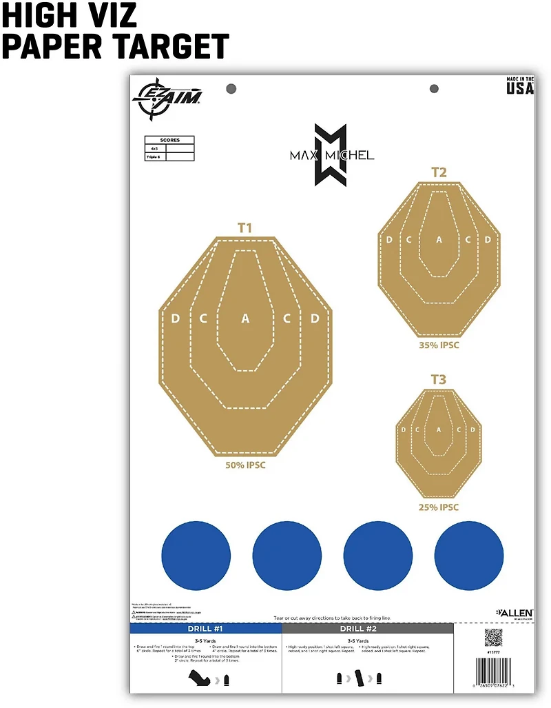 Allen Company EZ Aim Max Michel Course of Fire Training Paper Shooting Targets 50-Pack