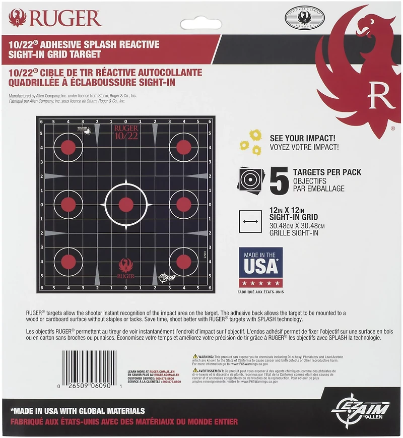 Allen Company Ruger 10/22 Splash Reactive Adhesive Paper Targets 5-Pack