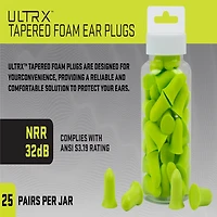 ULTRX Tapered Foam Ear Plugs 25 Pairs