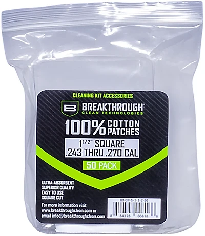 Breakthrough Clean Technologies 1.5 in Square .243-.270 Caliber Cotton Patches 50-Pack