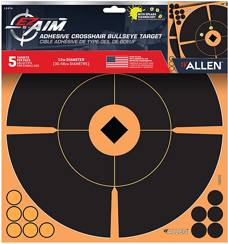 Allen Company EZ Aim 12 in W x 12 in H Adhesive Splash Reactive Paper Shooting Targets 5-Pack