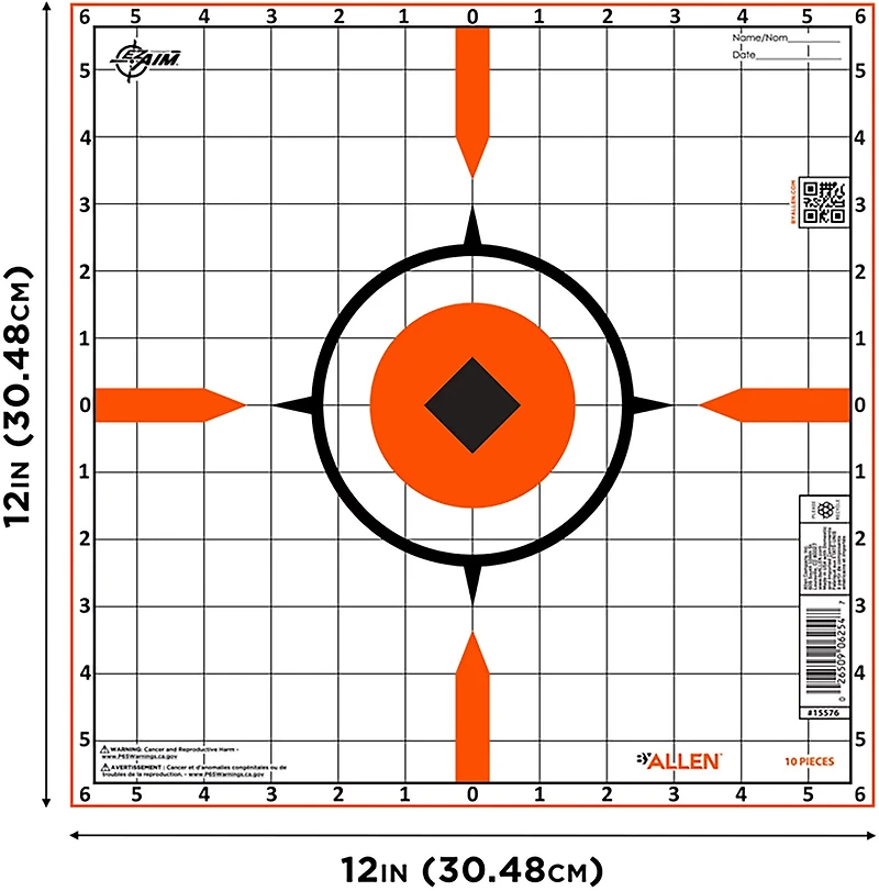 Allen Company EZ Aim Sight-in Grid Rigid Paper Shooting Targets 10-Pack
