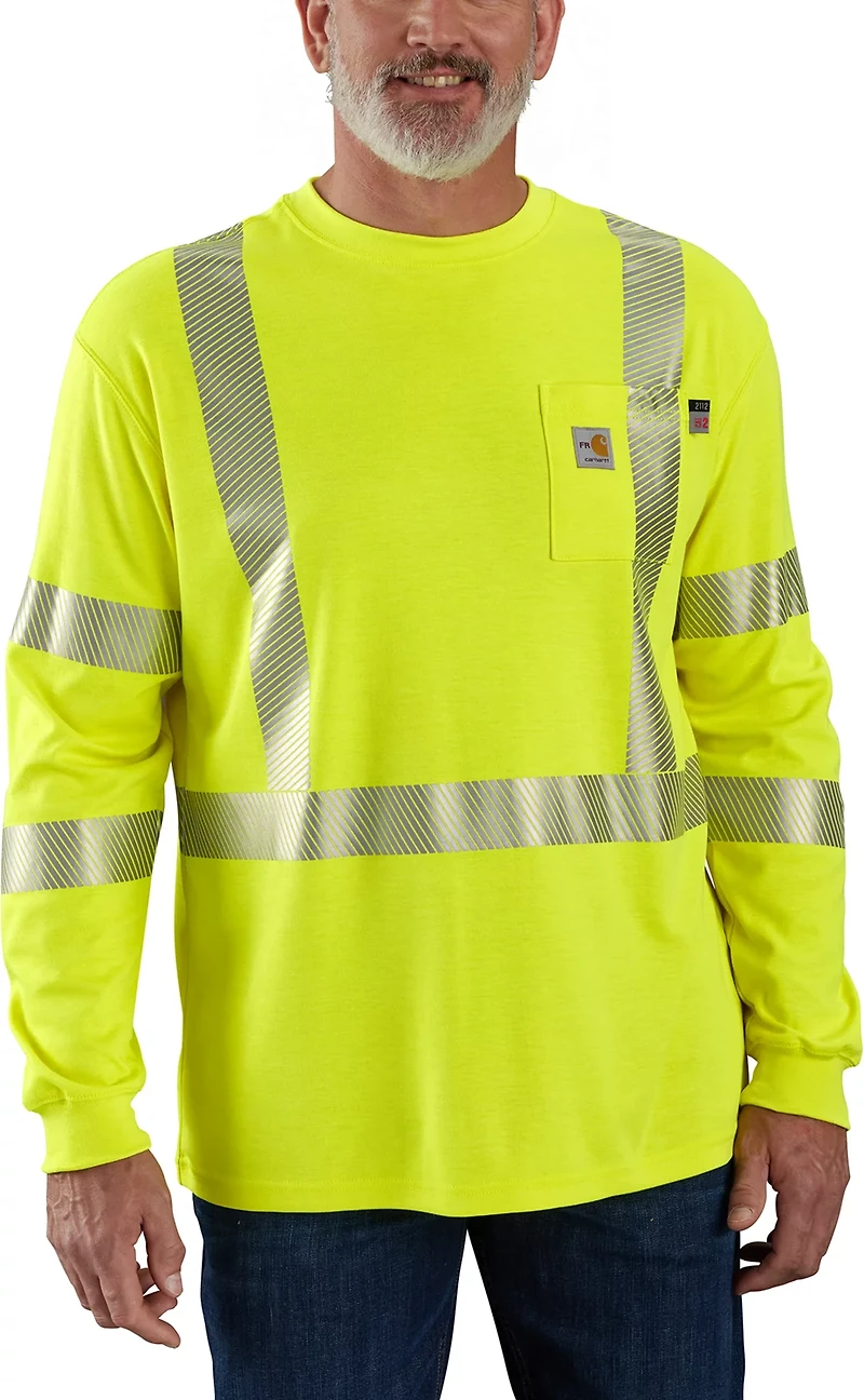 Carhartt Men's Fire-Resistant Hi-Vis Force Loose Fit Midweight Long Sleeve Class 3 Pocket T-Shirt