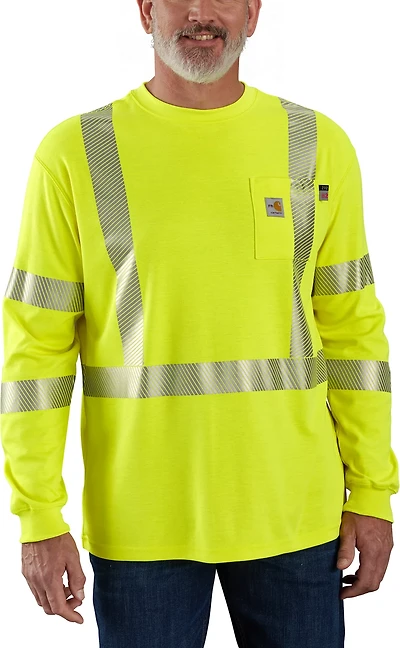 Carhartt Men's Fire-Resistant Hi-Vis Force Loose Fit Midweight Long Sleeve Class 3 Pocket T-Shirt