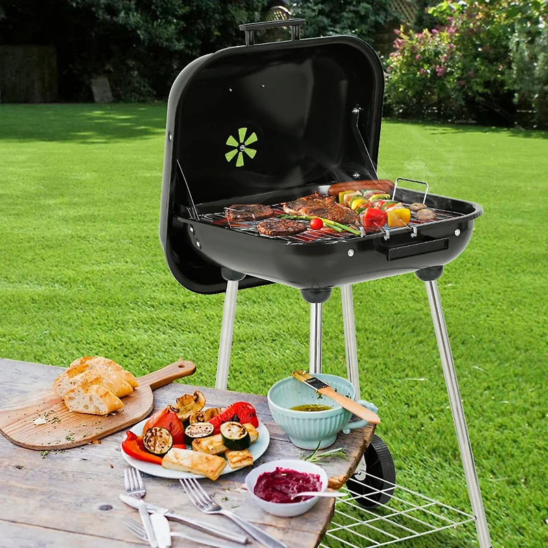 Master Cook 18 in Portable Charcoal Square Grill with Wheels