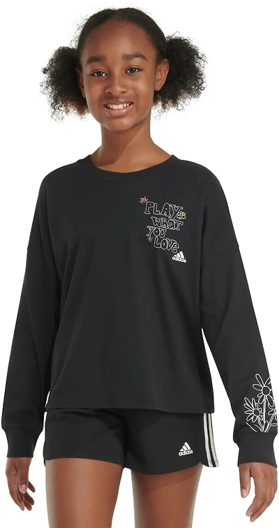 adidas Girls' Long Sleeve Waist Crew Neck Tee