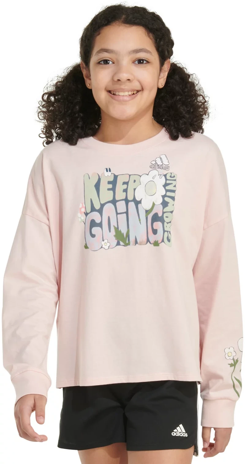 adidas Girls' Long Sleeve Waist Crew Neck Tee