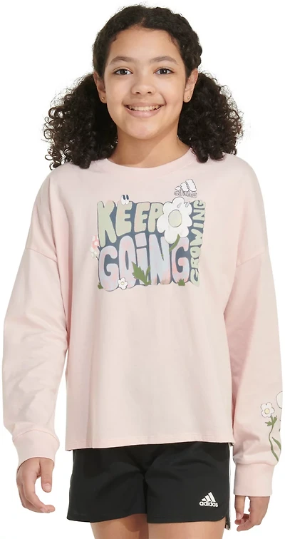 adidas Girls' Long Sleeve Waist Crew Neck Tee