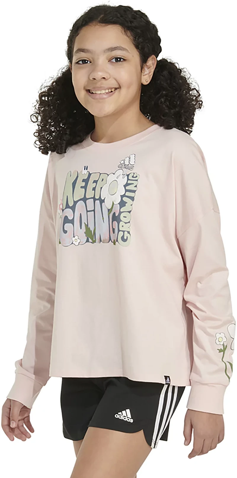 adidas Girls' Long Sleeve Waist Crew Neck Tee