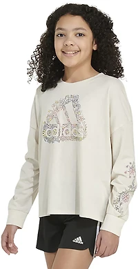 adidas Girls' Long Sleeve Heather Waist Crew Tee