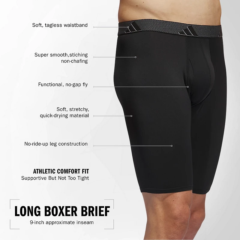adidas Men's Microfiber Long Boxer Briefs 3-Pack