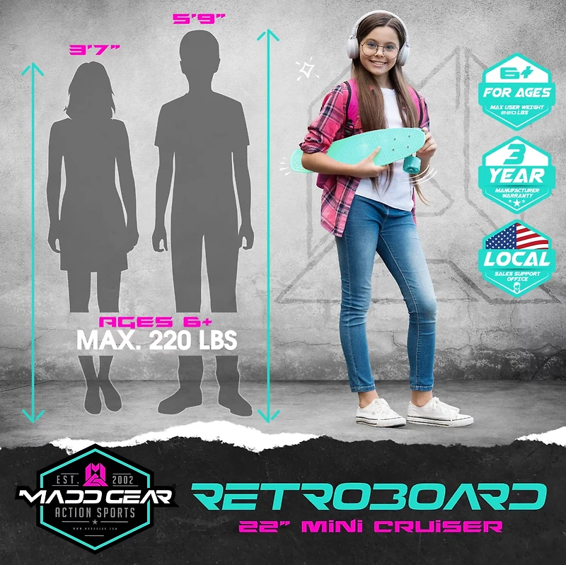 Madd Gear Retro 22-in Mini Cruiser Skateboard