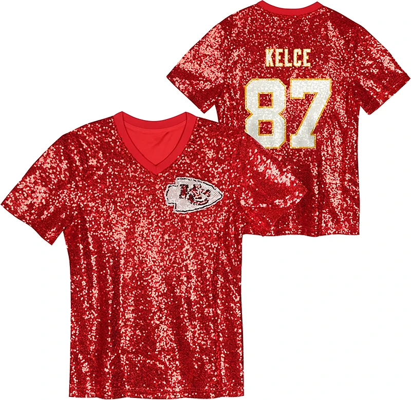 Outerstuff Women's Kansas City Chiefs Travis Kelce N&N Sequin Top