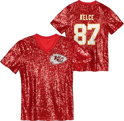 Outerstuff Women's Kansas City Chiefs Travis Kelce N&N Sequin Top
