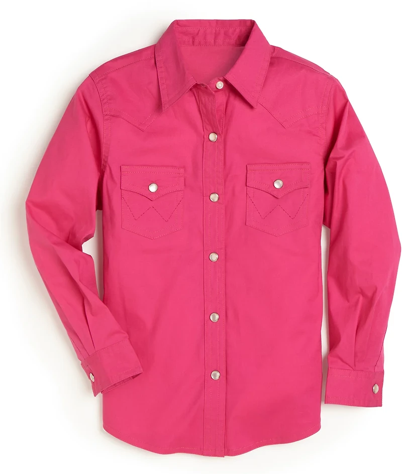 Wrangler Girls' Solid Western Snap Long Sleeve Shirt