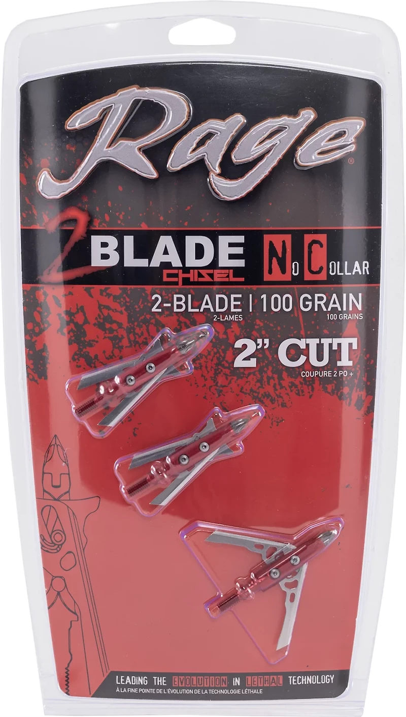 RAGE 2 Blade No Collar Chisel Tip 100-Grain Broadheads 3-Pack