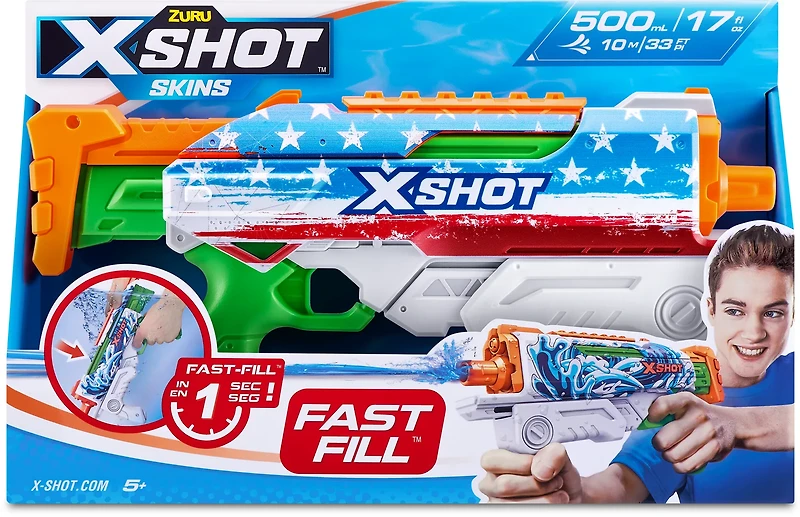 ZURU Kids' X-Shot Fast-Fill Skins Hyperload USA Water Blaster