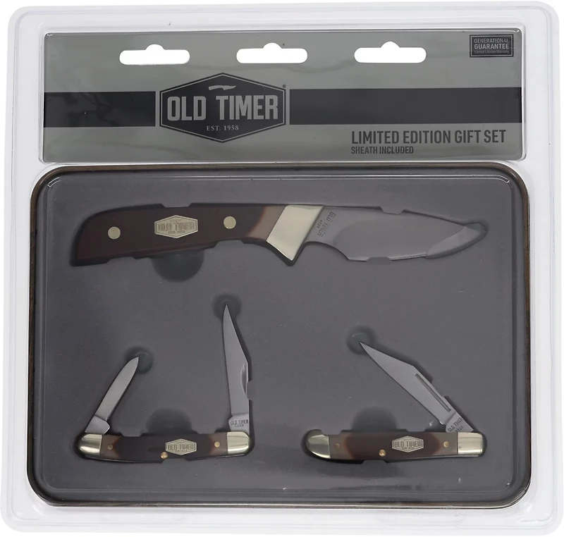 Old Timer 3 Piece Fixed and Folding Knife Gift Tin