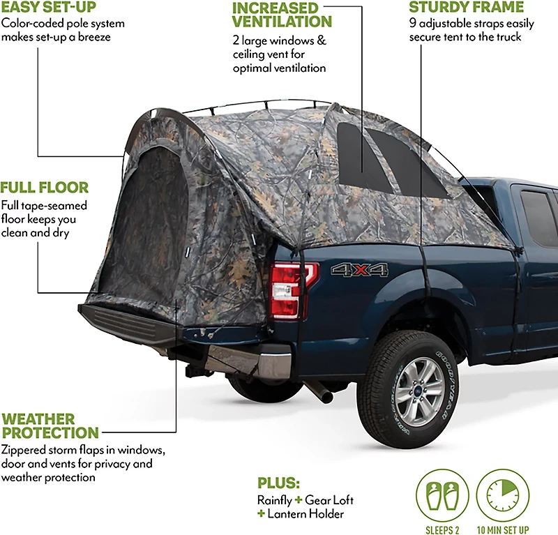 Napier Outdoors Backroadz 2-Person Camo Truck Tent - 6'-6'3" Compact Regular