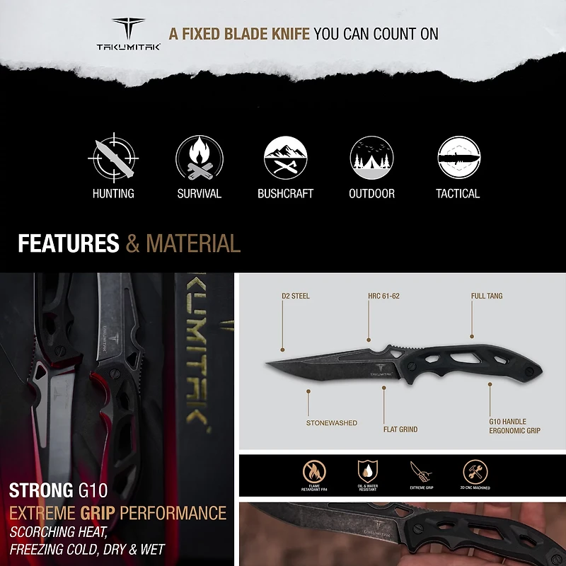 Takumitak Unhinged D2 Fixed Blade Knife