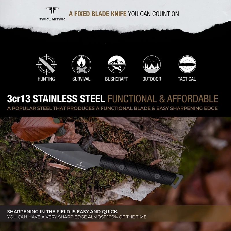 Takumitak Twisted 3cr13 Fixed Blade Knife