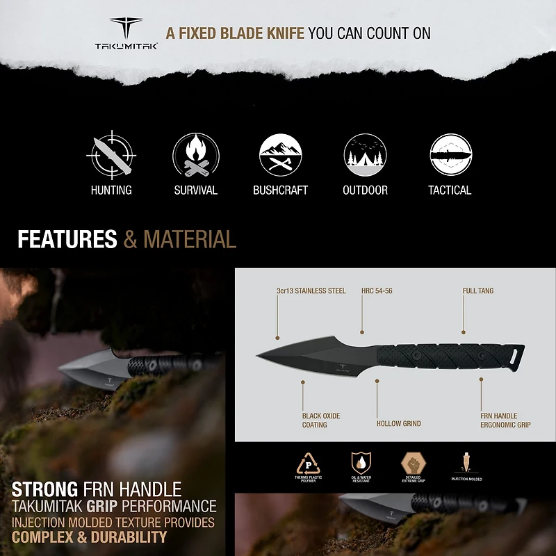 Takumitak Twisted 3cr13 Fixed Blade Knife