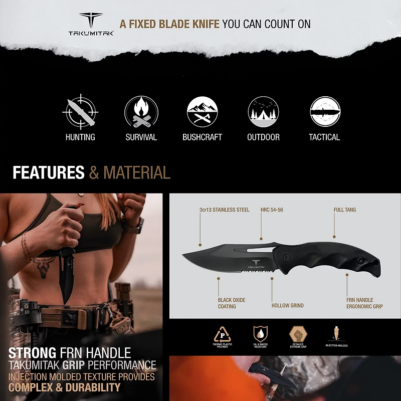 Takumitak Obsidian 3cr13 Fixed Blade Knife