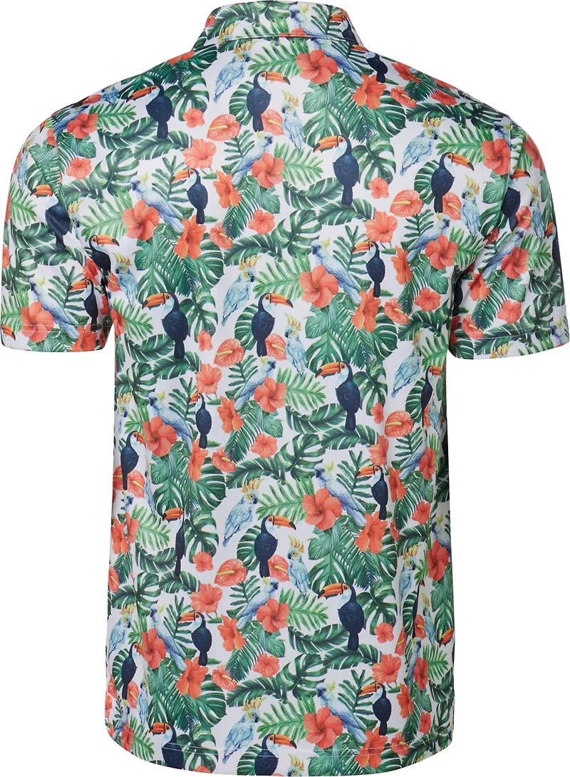 BCG Men's Golf Tropical Birds Printed Polo Shirt