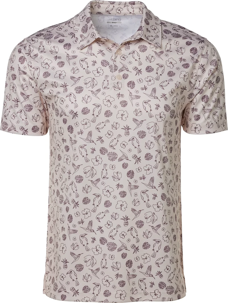 BCG Men's Golf Linear Tropical Printed Polo Shirt