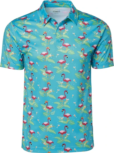 BCG Men's Golf Drinking Flamingo Printed Polo Shirt