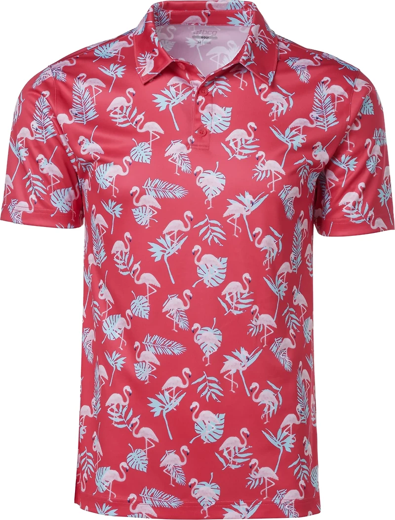 BCG Men's Golf Palm Flamingo Printed Polo Shirt