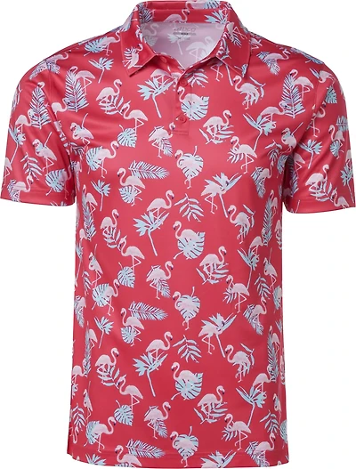 BCG Men's Golf Palm Flamingo Printed Polo Shirt