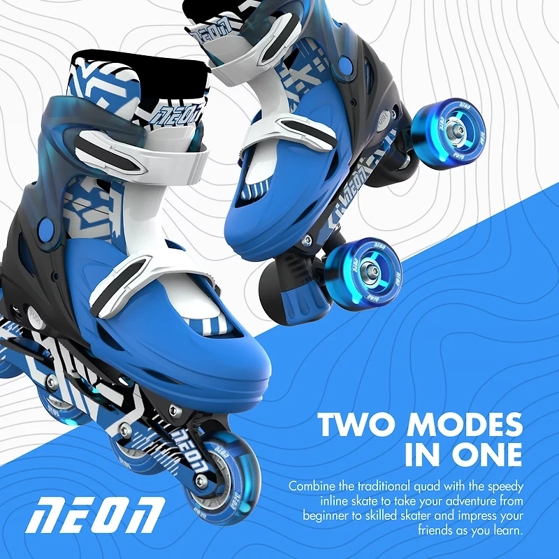 NEON Boys' Combo Inline and Quad Adjustable Light-Up Skates