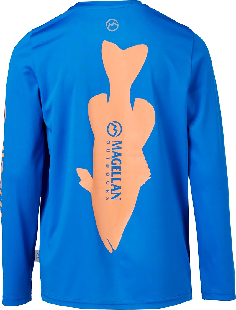Magellan Outdoors Boys' FishGear Casting Crew Fish Print Long Sleeve T-shirt