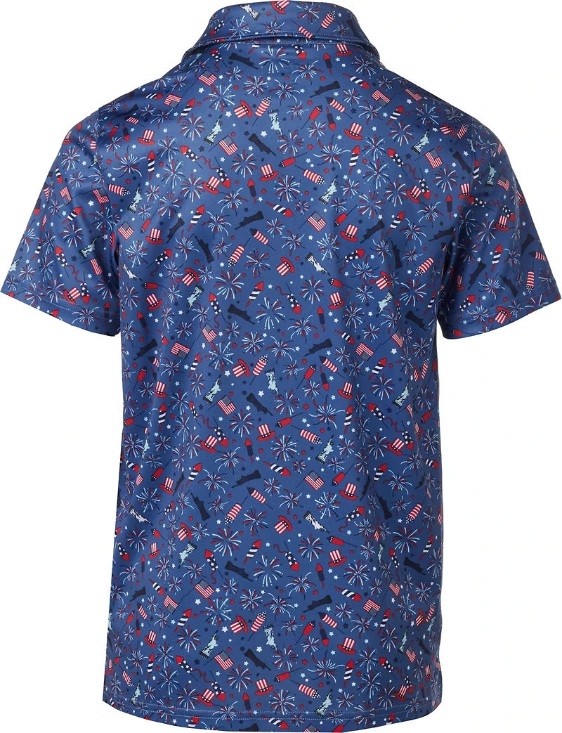 BCG Boys' Golf Patriotic Print Short Sleeve Polo Shirt
