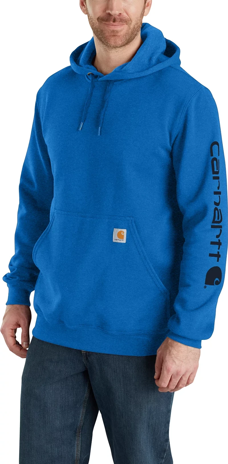 Carhartt Men's Loose Fit Midweight Signature Sleeve Logo Hooded Sweatshirt