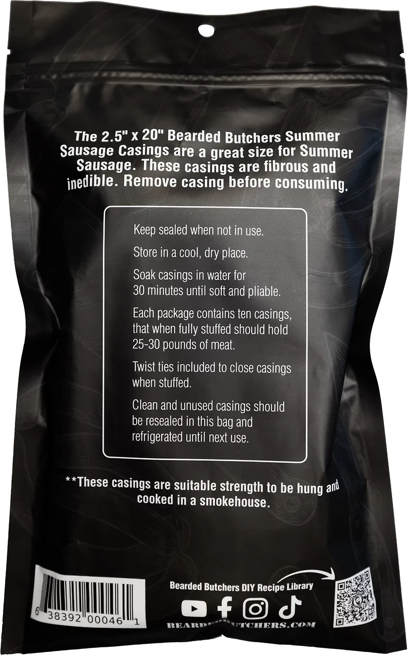 The Bearded Butchers 2.5 in Mahogany Summer Sausage Casings 10-Pack