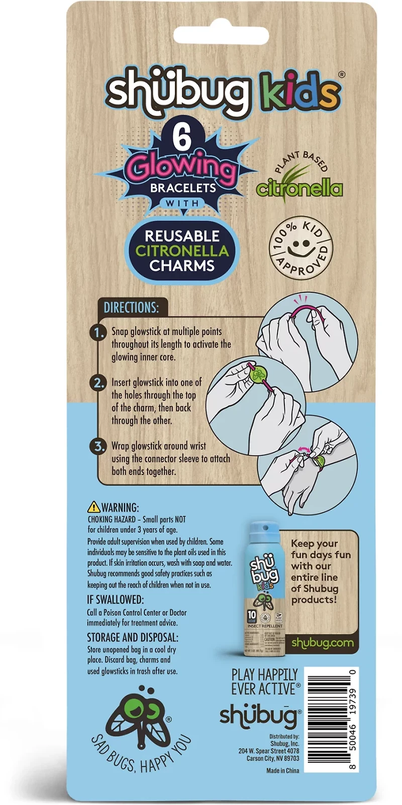 Shubug Kids' Citronella Glow Bracelets with Charms 6-Pack