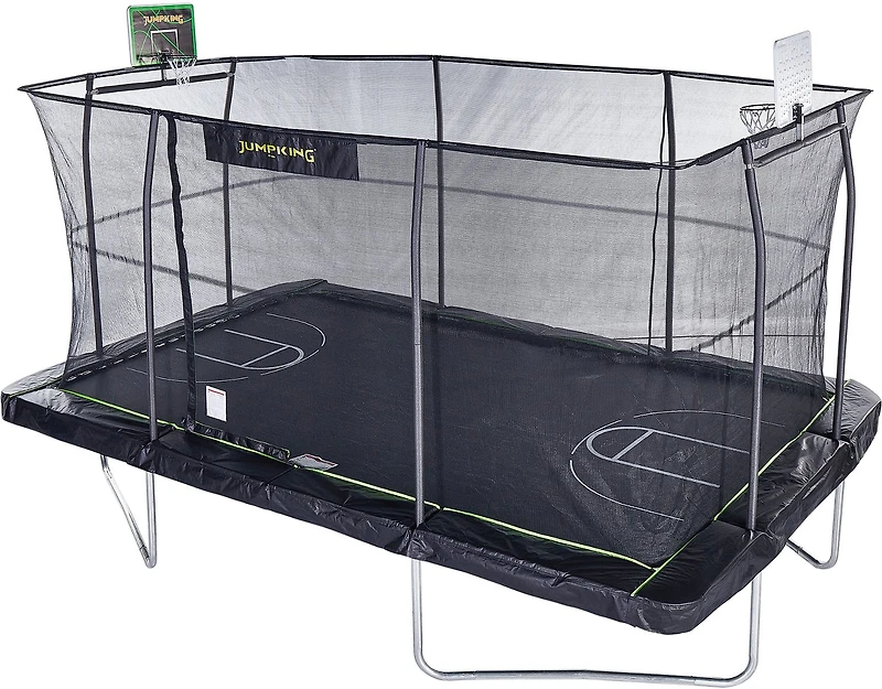 Jumpking 10 ft x 15 ft Rectangular Trampoline with Double Basketball Hoops