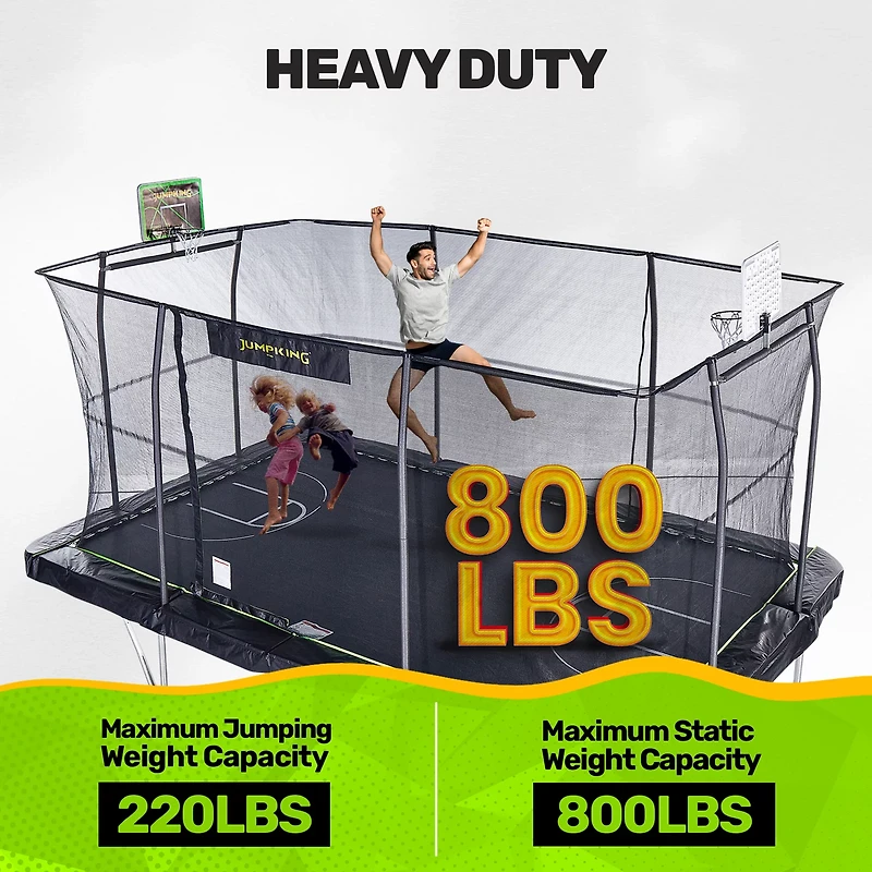 Jumpking 10 ft x 15 ft Rectangular Trampoline with Double Basketball Hoops