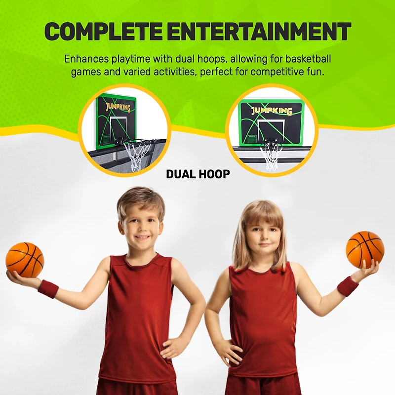 Jumpking 10 ft x 15 ft Rectangular Trampoline with Double Basketball Hoops