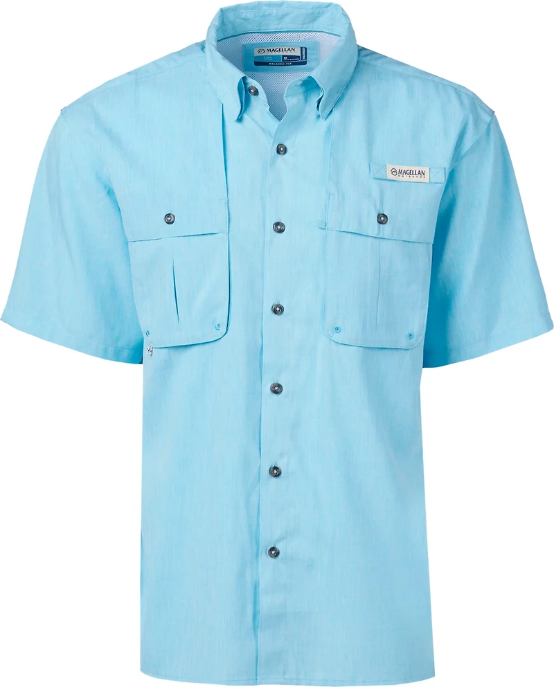 The American Outdoorsman Chemise à manches courtes pour homme, à rayures chinées, séchage rapide, protection solaire, bleu marine chiné, taille L