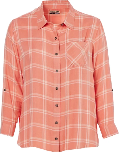 Magellan Outdoors Women's Willow Creek Long Sleeve Plaid Button Down Plus Blouse