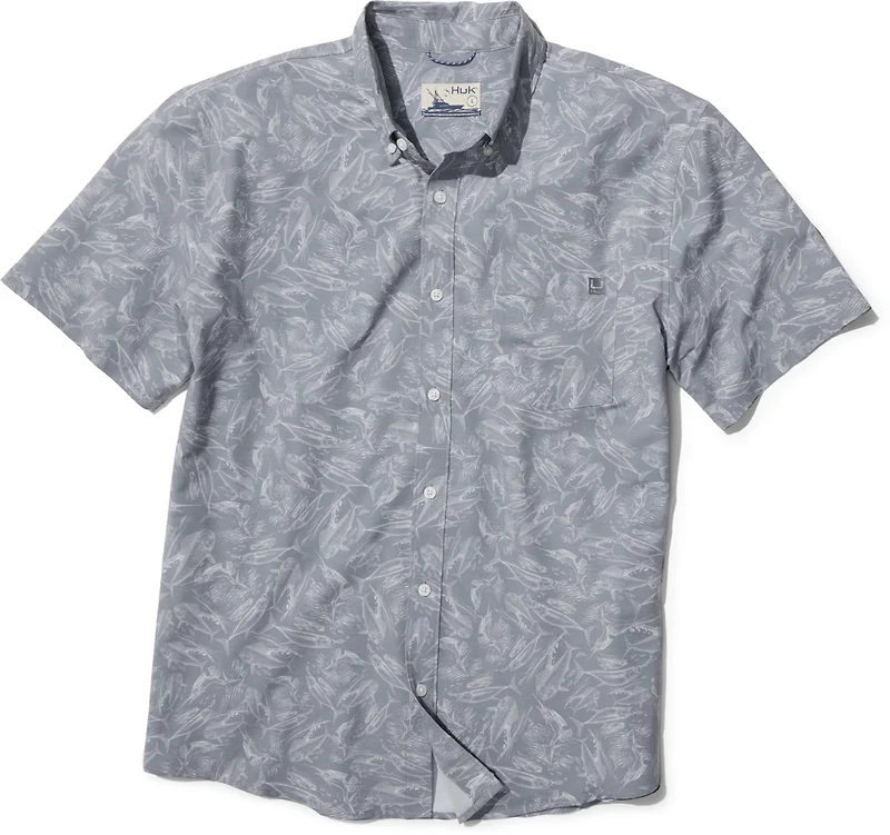 HUK Men's KC Fish Chaos Kona Short Sleeve Button Up Shirt