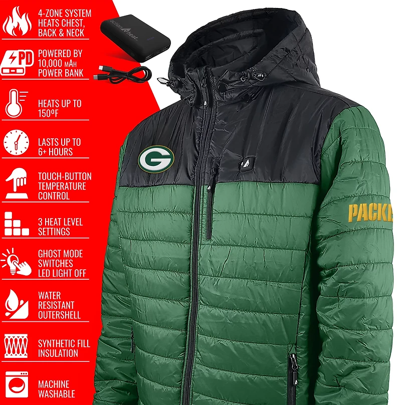 ActionHeat Men's Green Bay Packers 5V Puffer Battery Heated Jacket