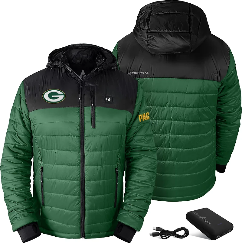 ActionHeat Men's Green Bay Packers 5V Puffer Battery Heated Jacket