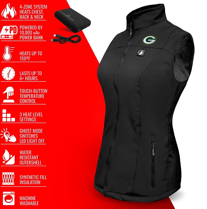 ActionHeat Women's Packers 5V Softshell Battery Heated Vest