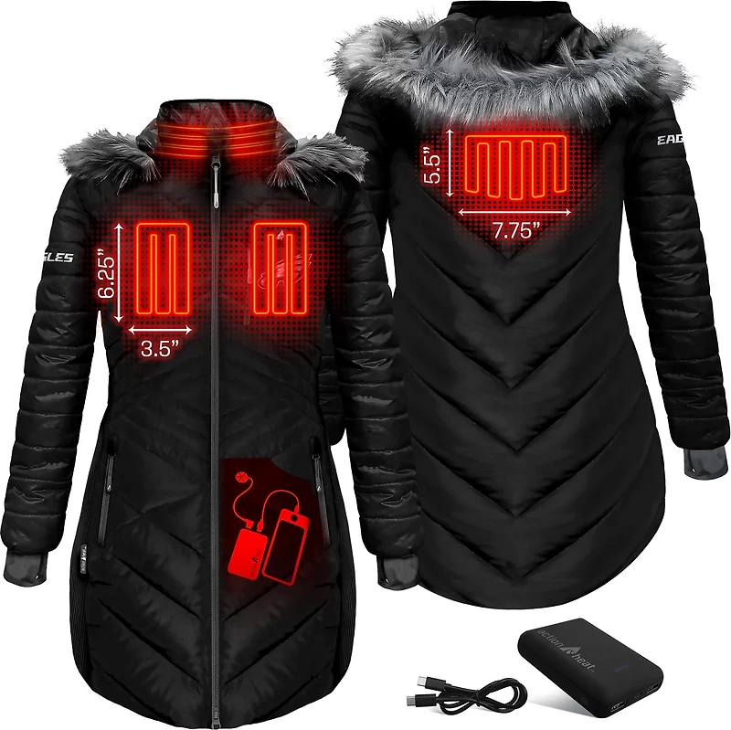 ActionHeat Women's Eagles 5V Long Puffer Battery Heated Jacket