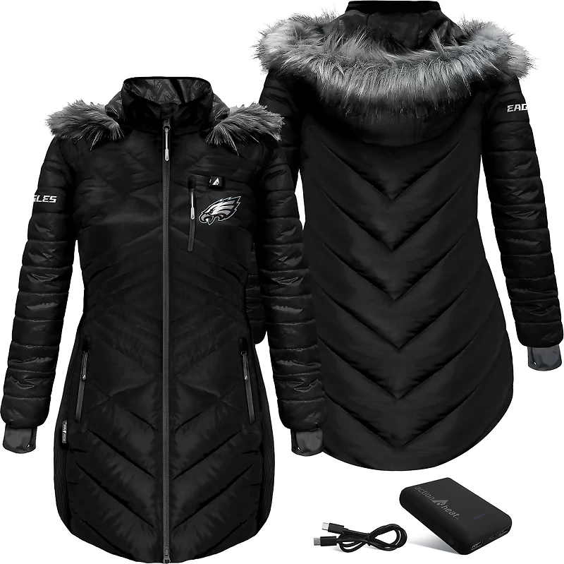 ActionHeat Women's Eagles 5V Long Puffer Battery Heated Jacket