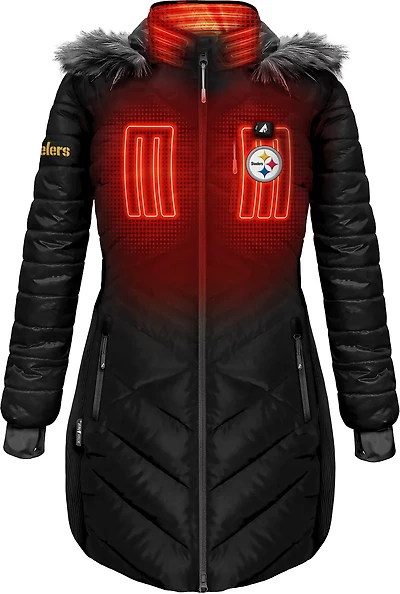 ActionHeat Women's Steelers 5V Long Puffer Battery Heated Jacket